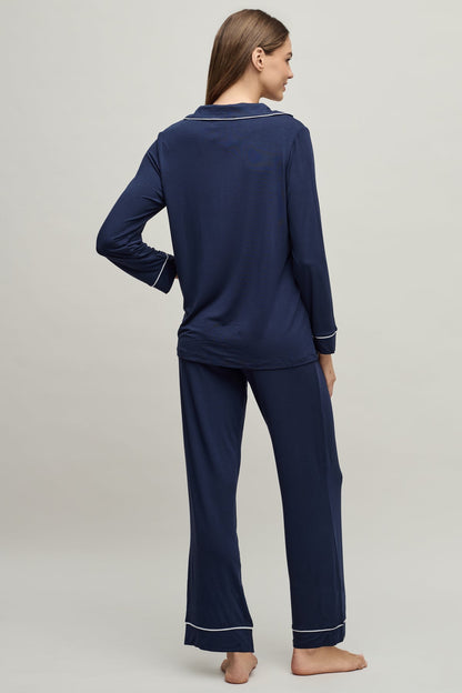 Luxe Milk Jersey® Piped Pajama Set - Indigo