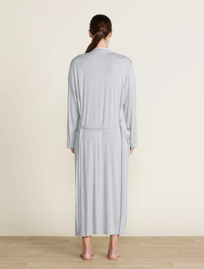 Barefoot Dreams - Malibu Collection® Soft Jersey Piped Robe - Heathered Gray/White