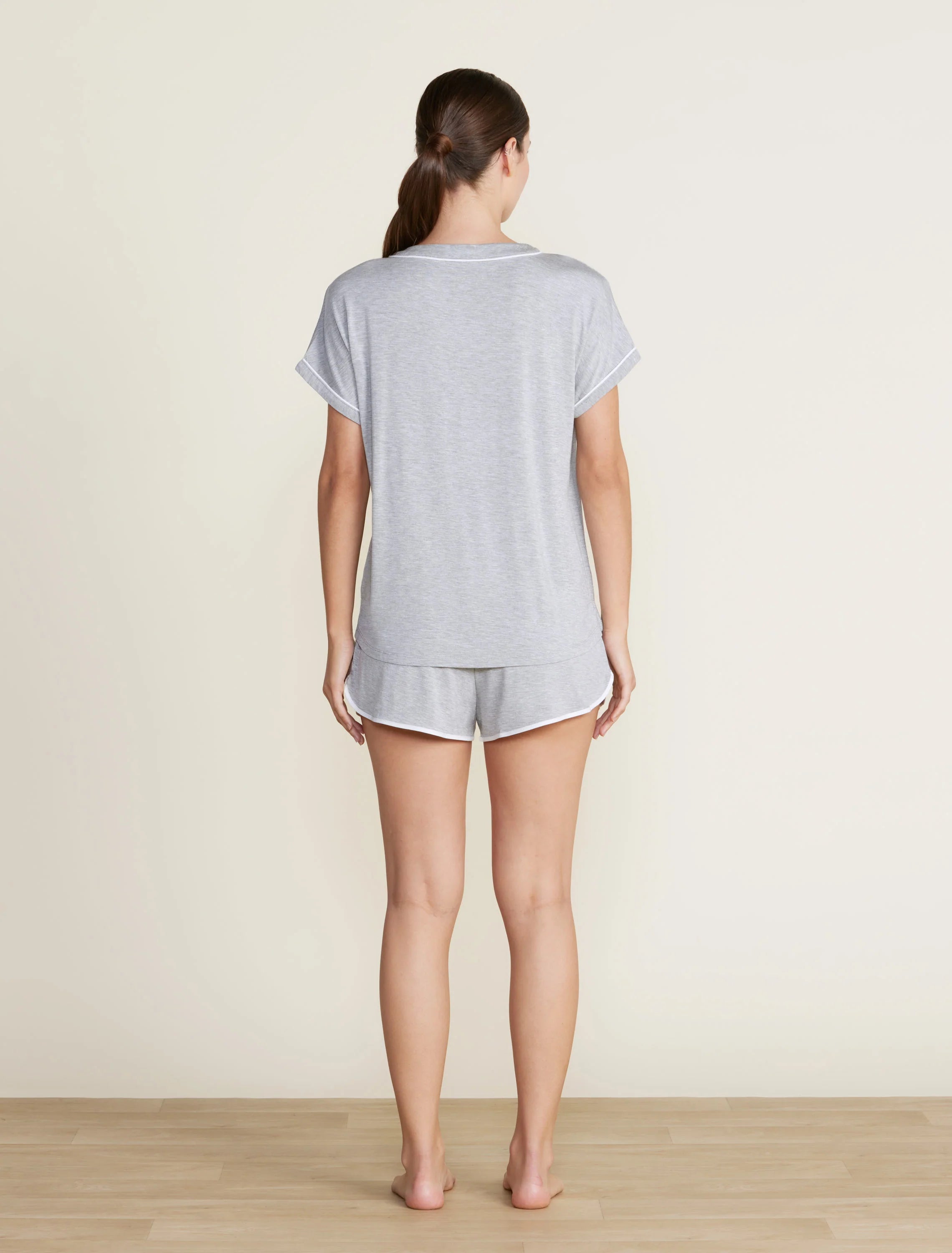 Malibu Collection® Soft Jersey Piped Lounge Set - Heathered Gray/White