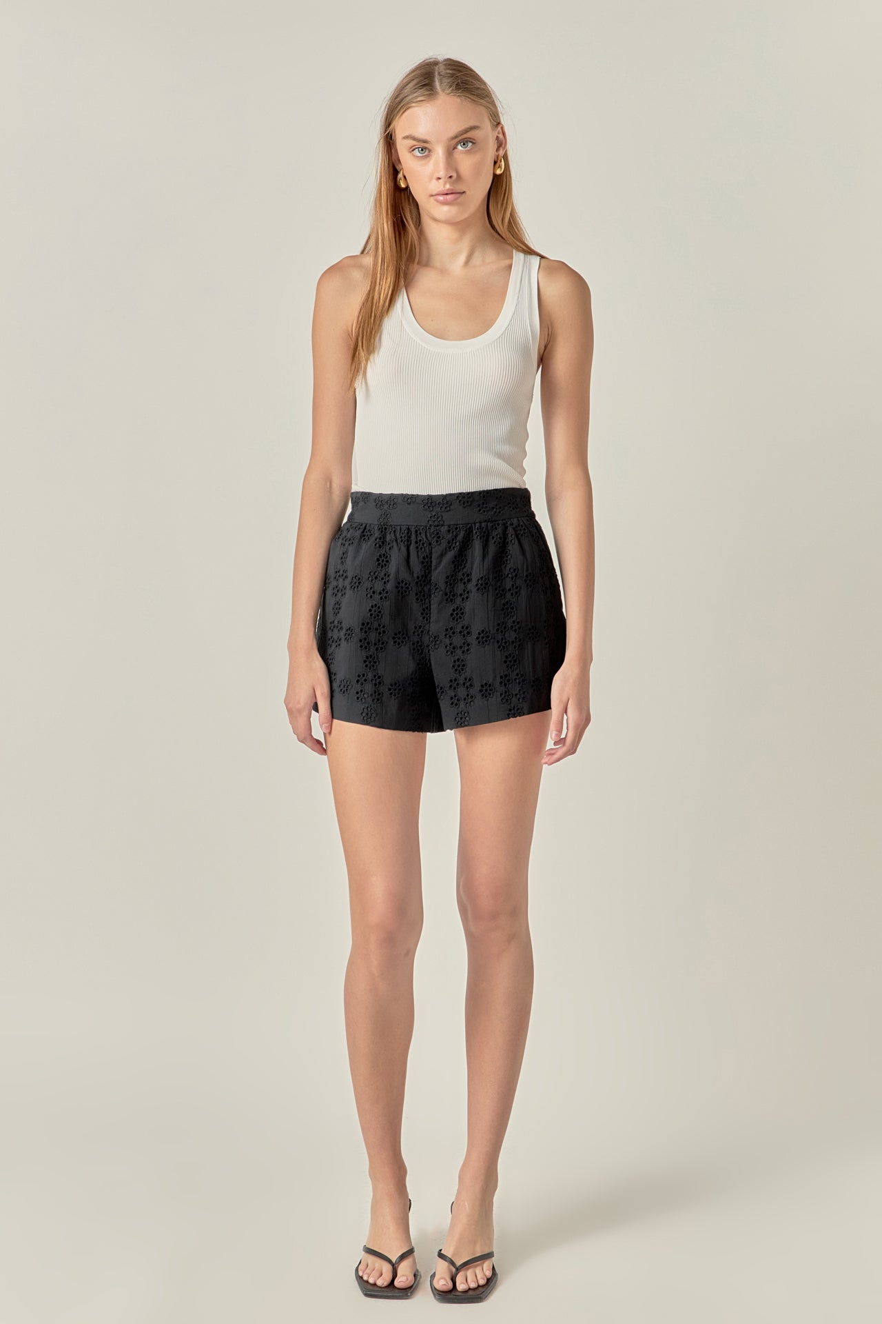 Embroidered Cotton Shorts - Black