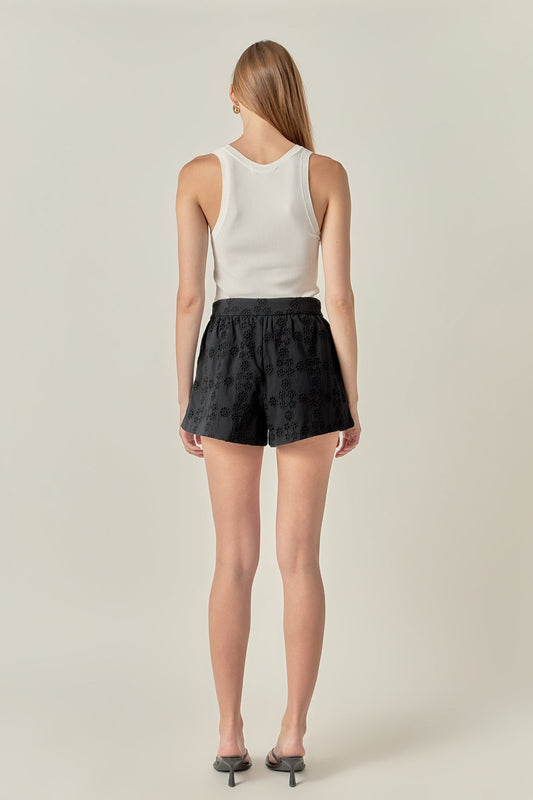 Embroidered Cotton Shorts - Black