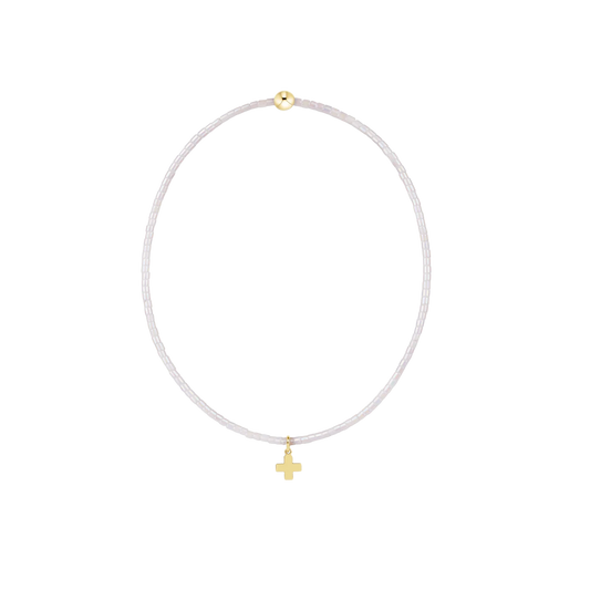 Hope Classic Bracelet - Signature Cross Small Gold Charm - Silky White