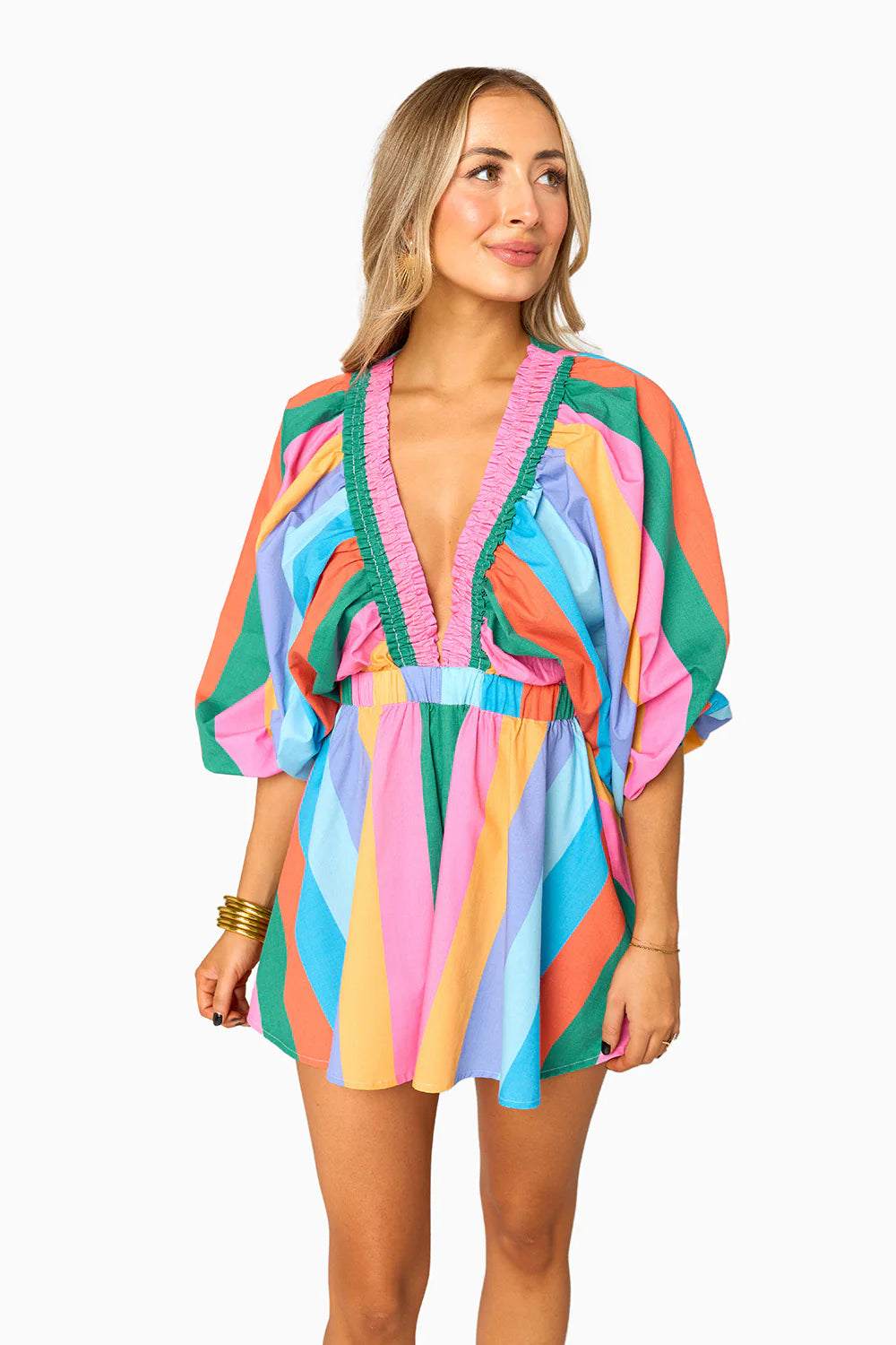 Buddy Love - Palm Beach Plunge Neck Romper - Jelly Beans