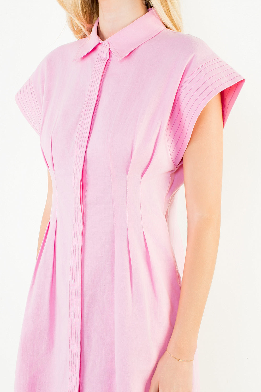 Button Down Collared Dress - Pink