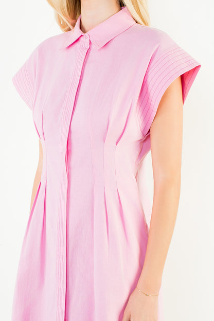 Button Down Collared Dress - Pink