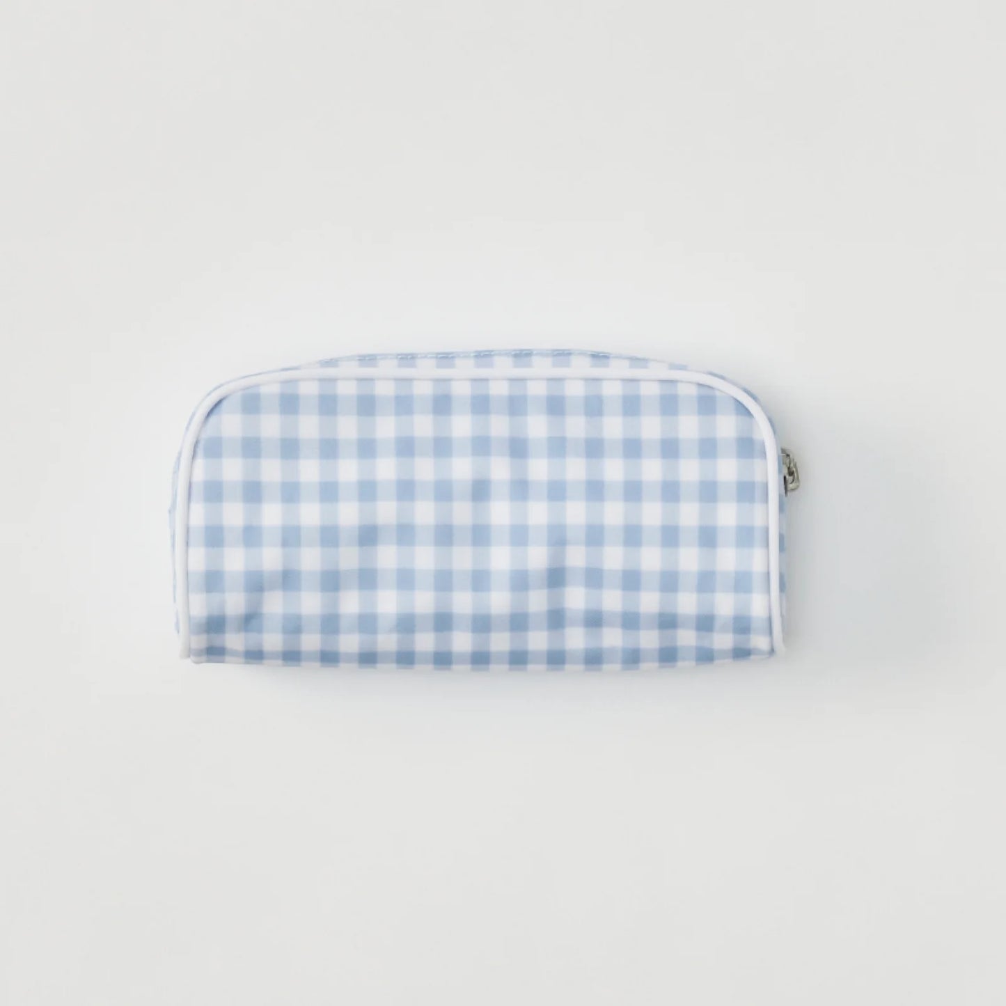 Small Patterned Toiletry Bag - Light Blue Gingham