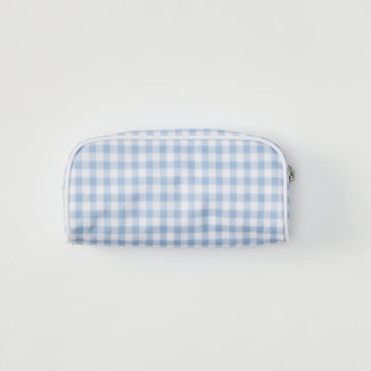 Small Patterned Toiletry Bag - Light Blue Gingham