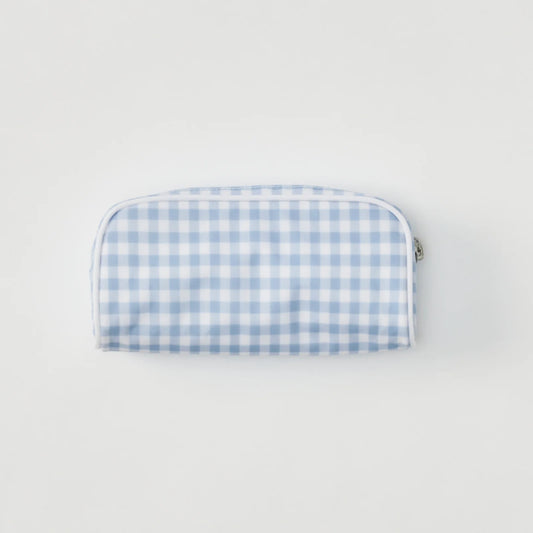 Small Patterned Toiletry Bag - Light Blue Gingham