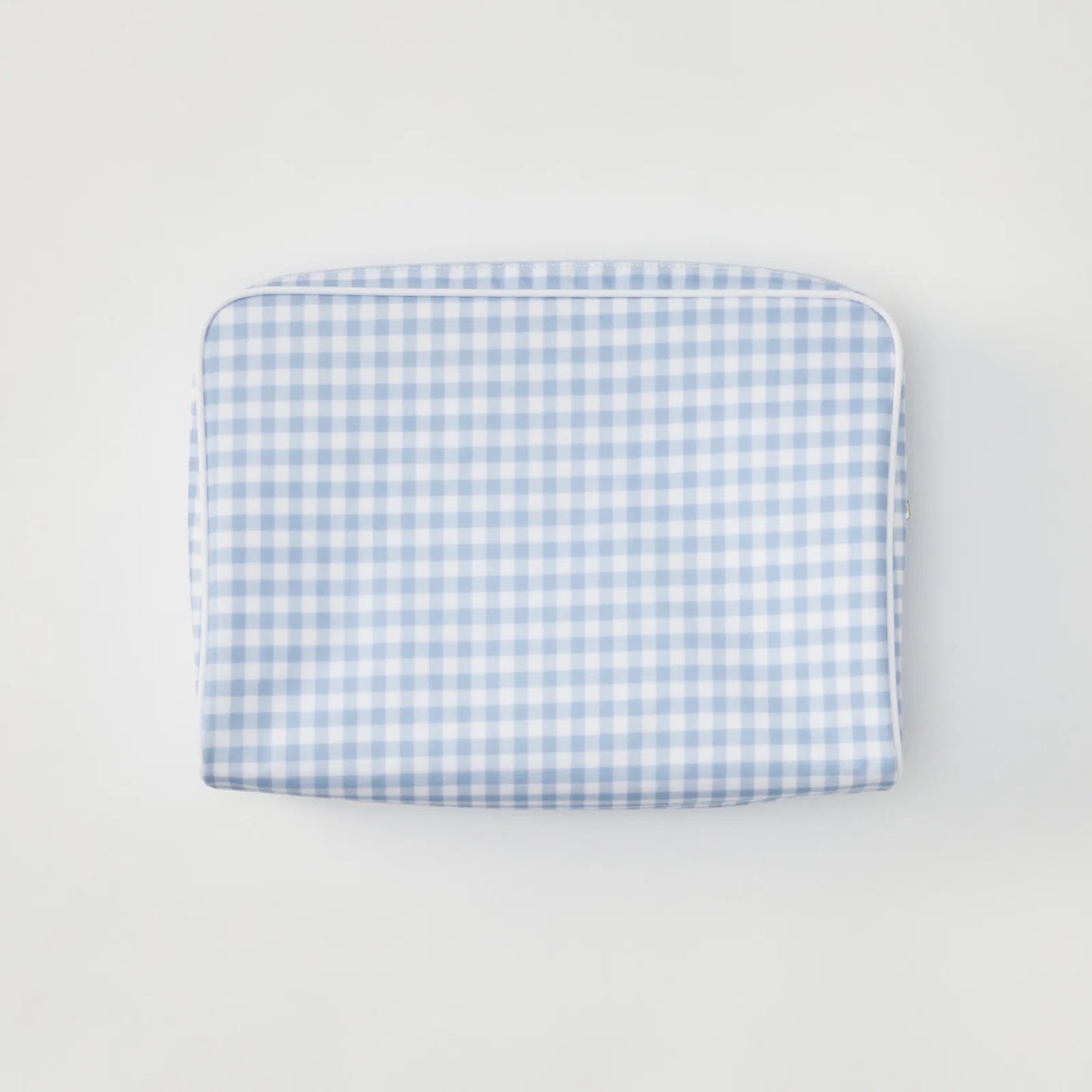 Large Patterned Toiletry Bag - Light Blue Gingham