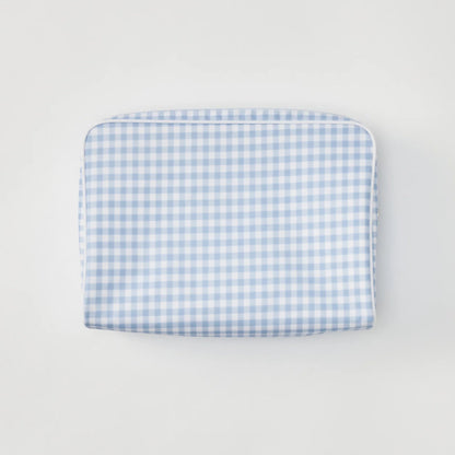 Large Patterned Toiletry Bag - Light Blue Gingham