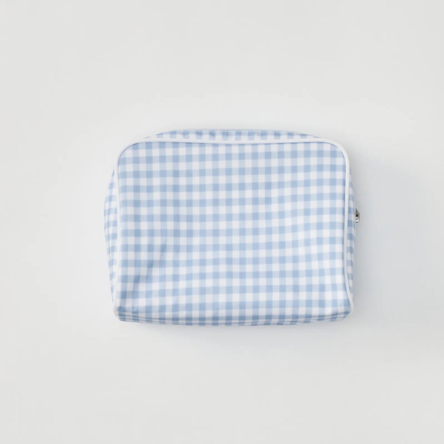 Medium Patterned Toiletry Bag - Light Blue Gingham