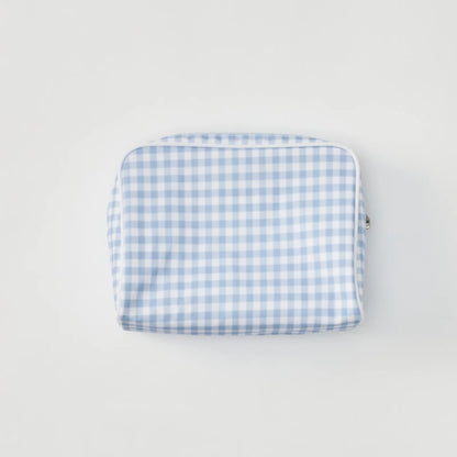 Medium Patterned Toiletry Bag - Light Blue Gingham
