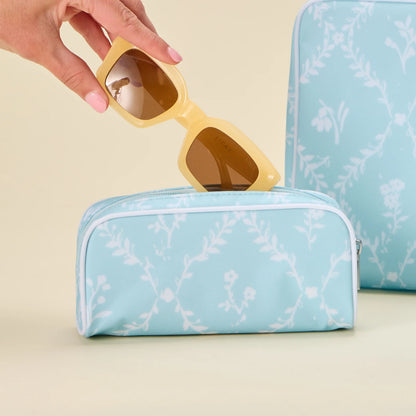 Small Patterned Toiletry Bag - Blue Trellis