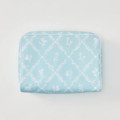 Large Patterned Toiletry Bag - Blue Trellis