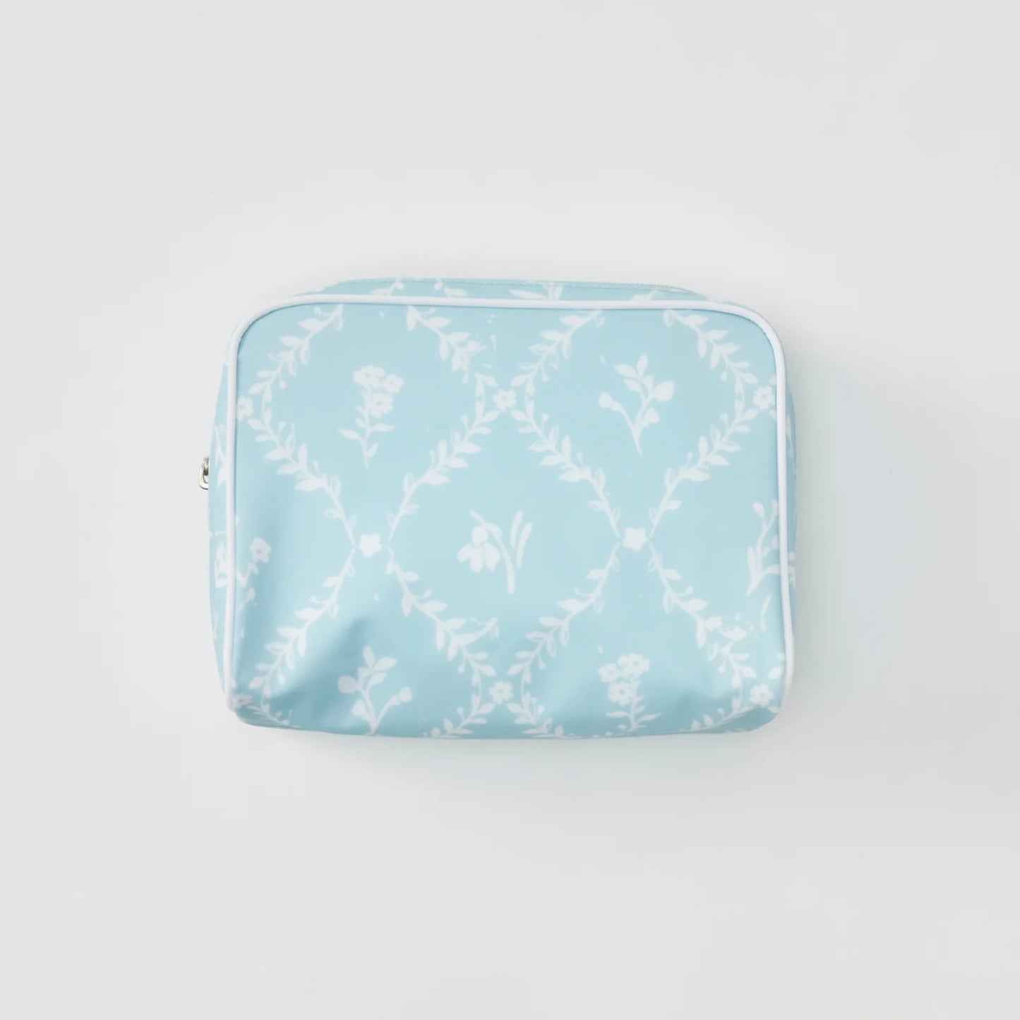 Medium Patterned Toiletry Bag - Blue Trellis