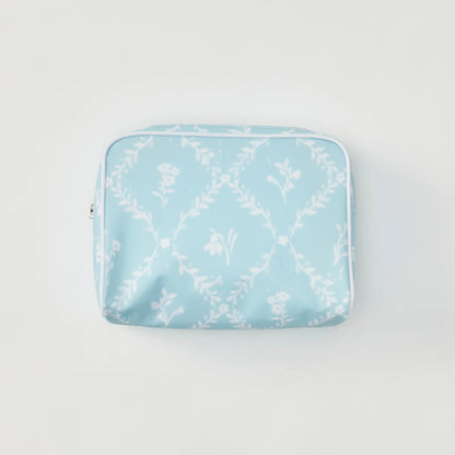 Medium Patterned Toiletry Bag - Blue Trellis