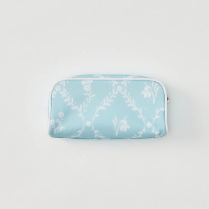 Small Patterned Toiletry Bag - Blue Trellis