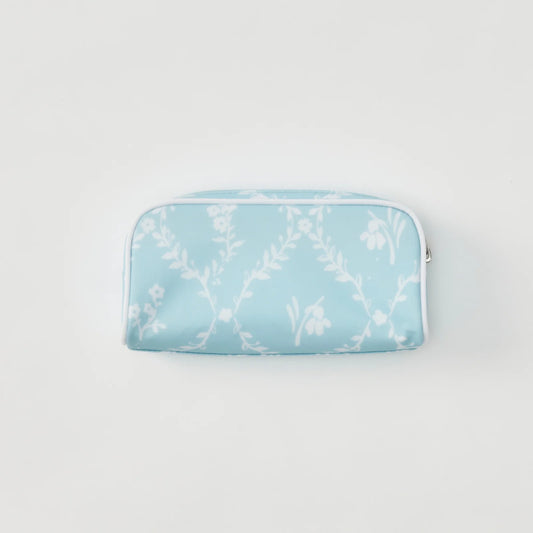 Small Patterned Toiletry Bag - Blue Trellis