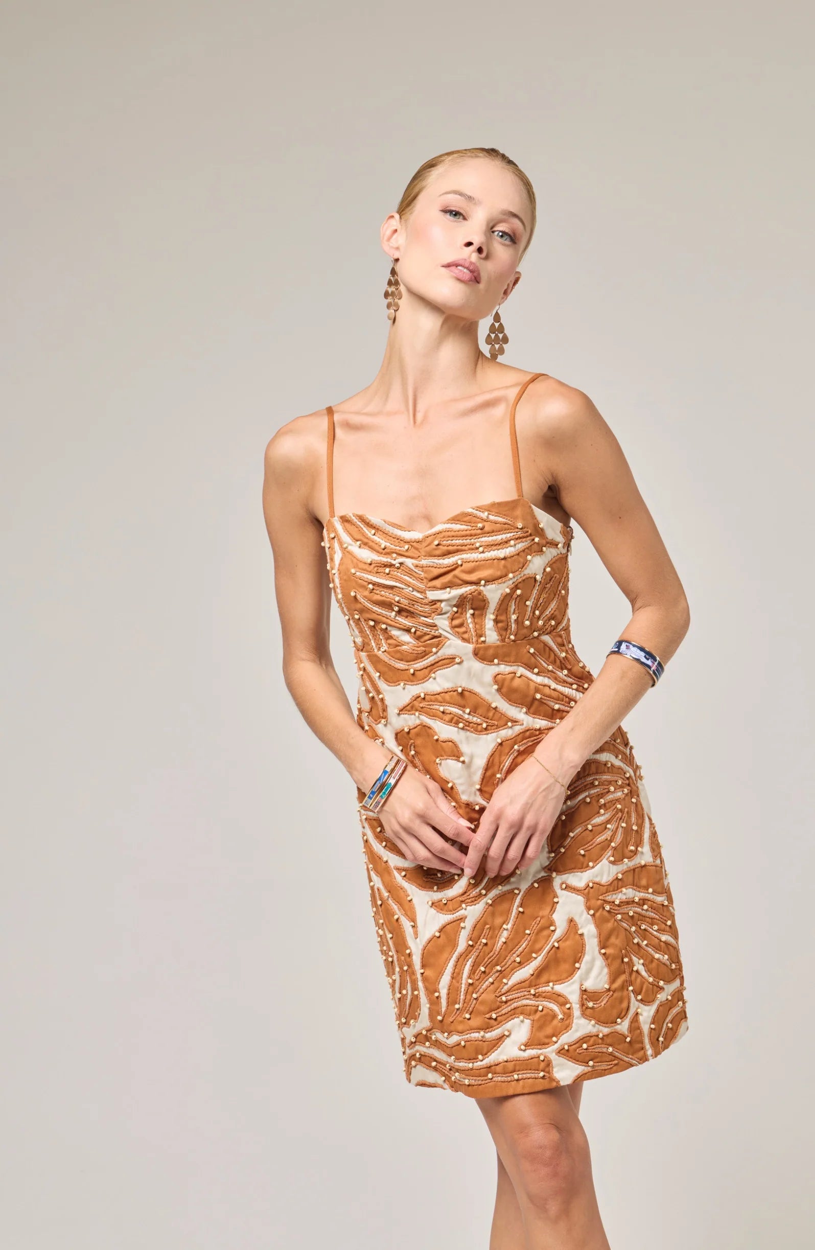 Alex Dress - Cream/Camel