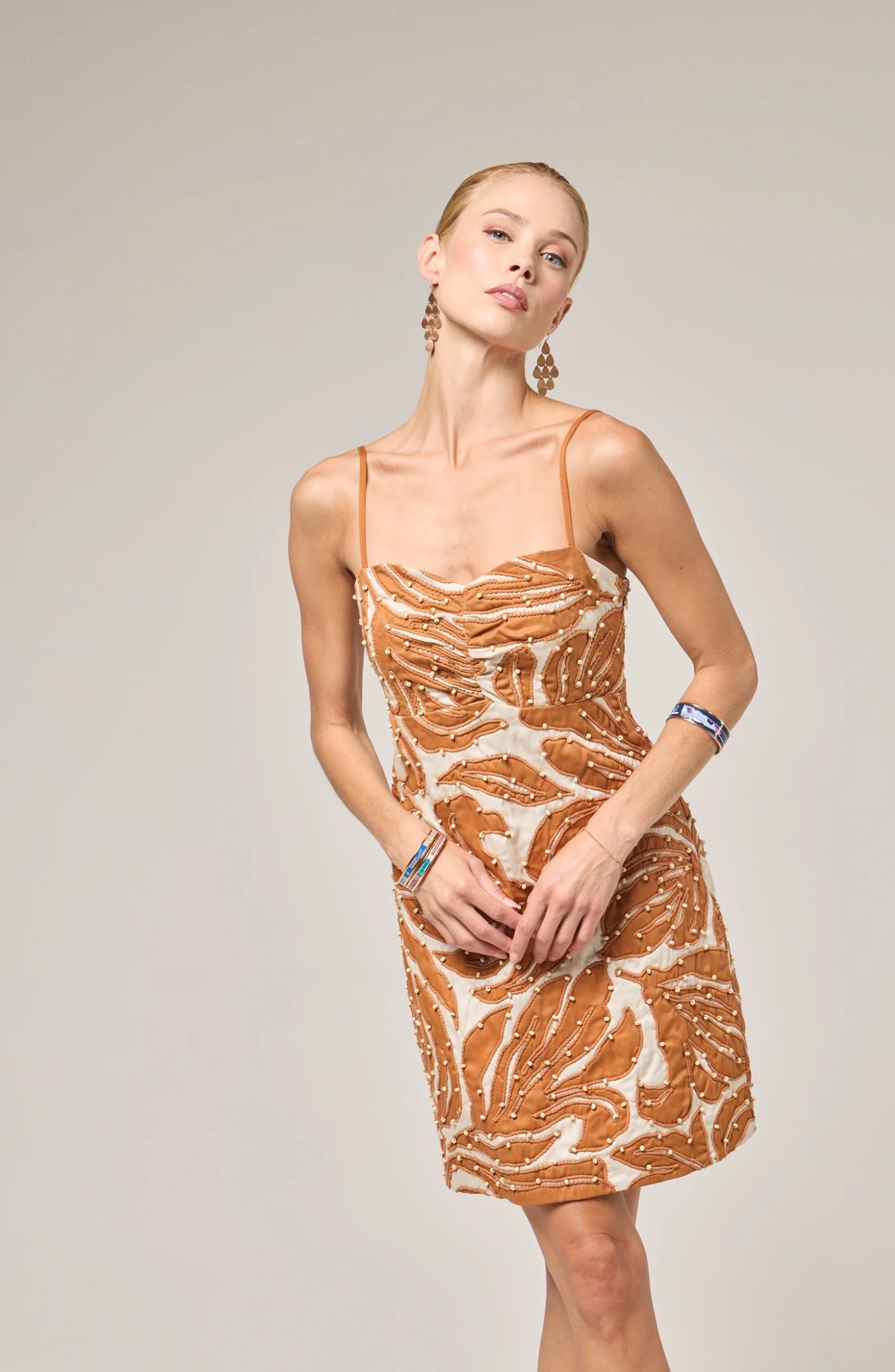 Alex Dress - Cream/Camel