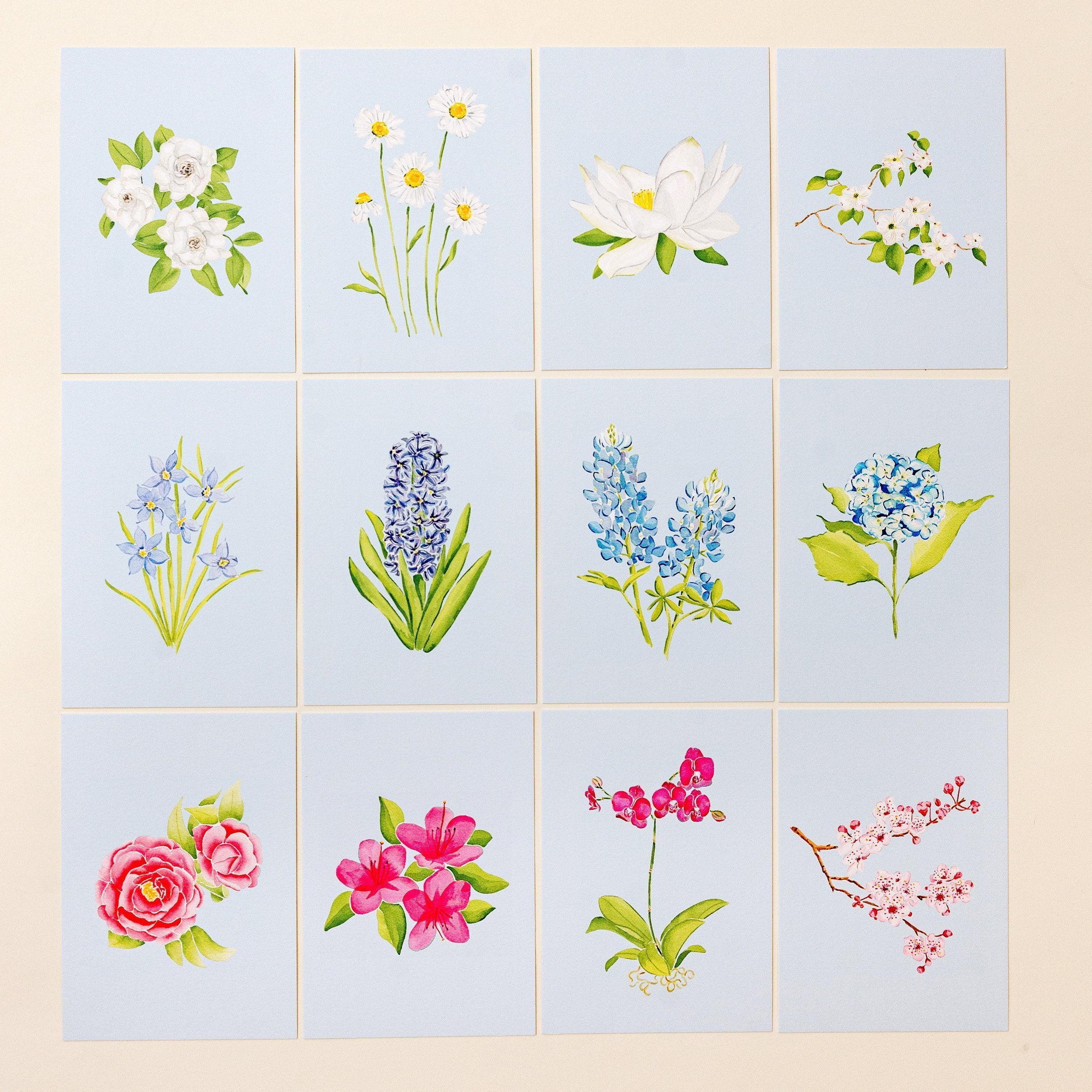 Blue Botanical 5x7 Prints - Rose