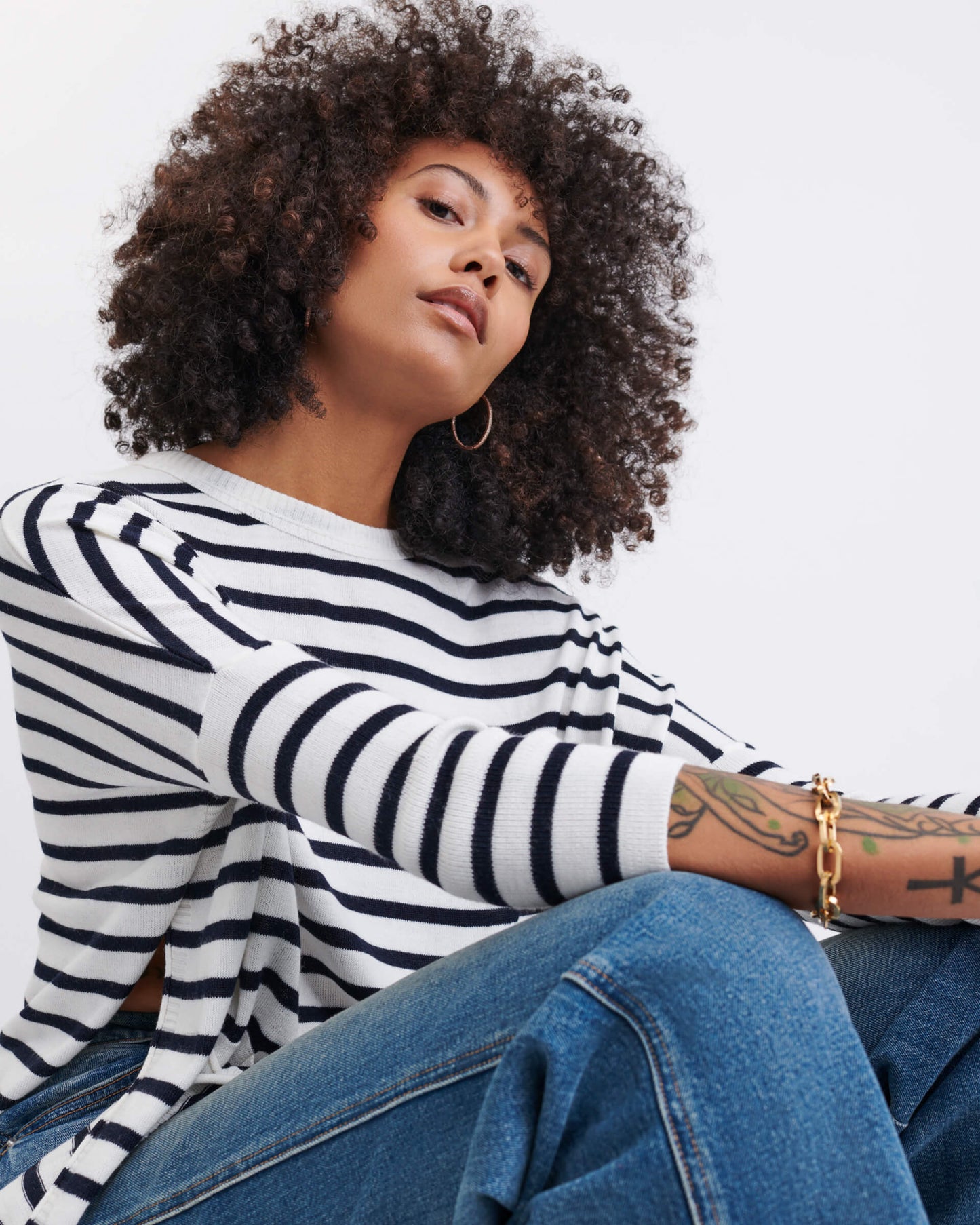 Catalina Crewneck Sweater - White/Navy Stripes