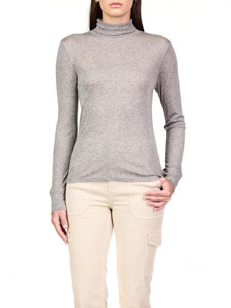 Sanctuary - Exposed Seams Mock Neck - Heather Charcoal