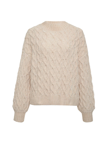 Sanctuary - Cable Mock Neck Sweater - Light Almond