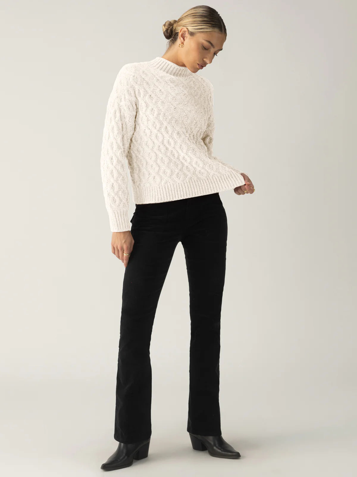 Sanctuary - Cable Mock Neck Sweater - Light Almond