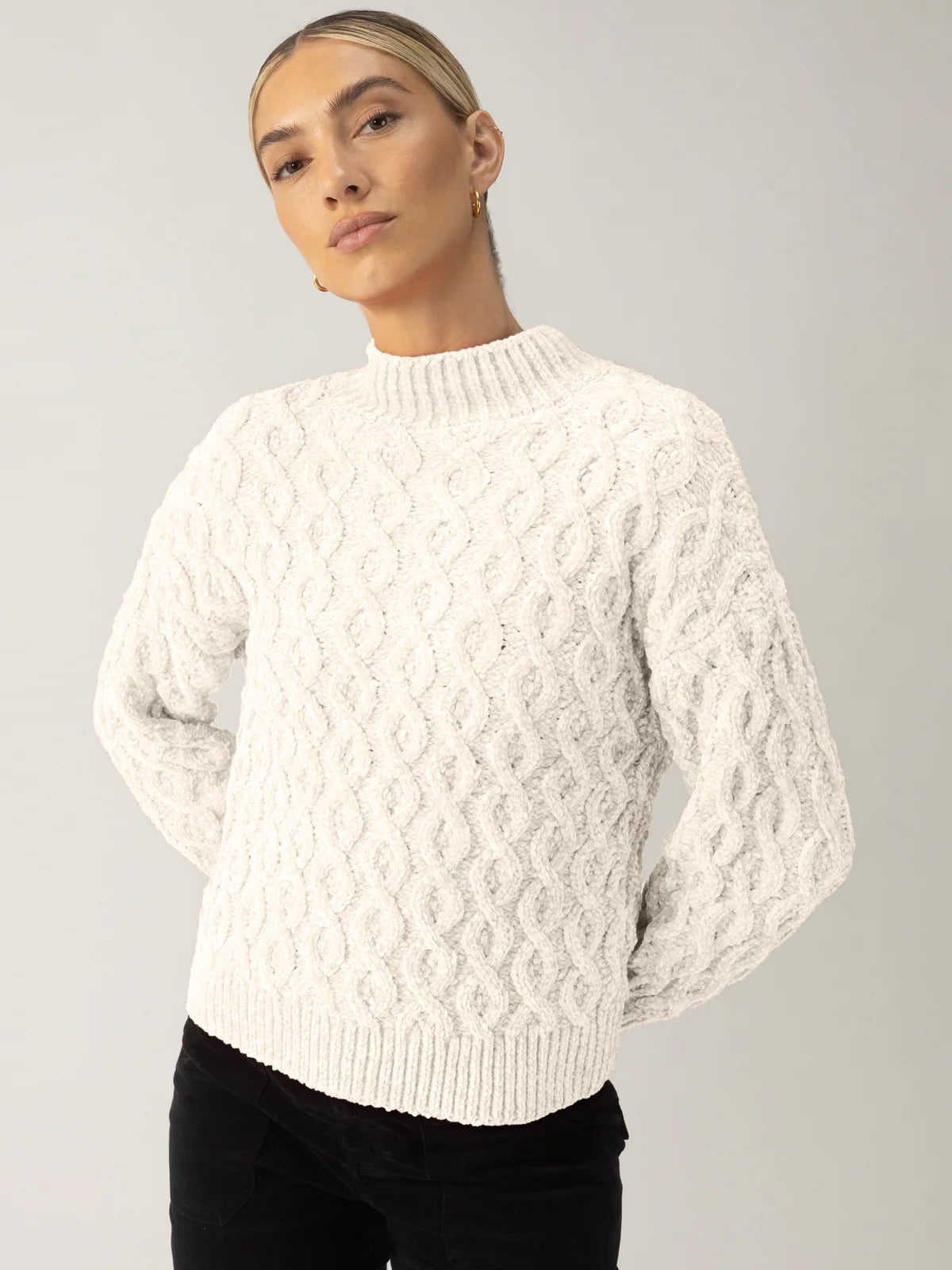 Sanctuary - Cable Mock Neck Sweater - Light Almond