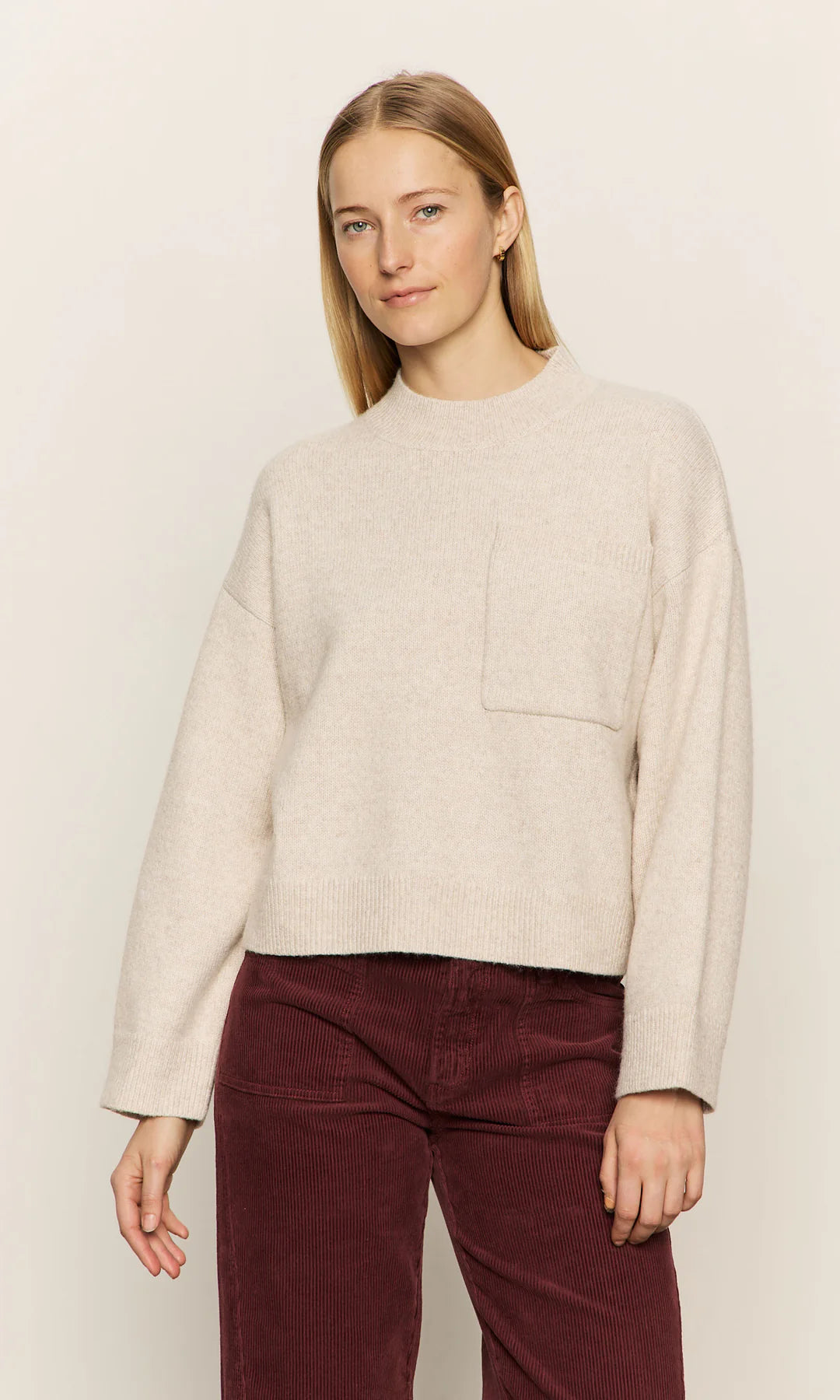 Chest Pocket Crewneck Sweater - Heather Pearl