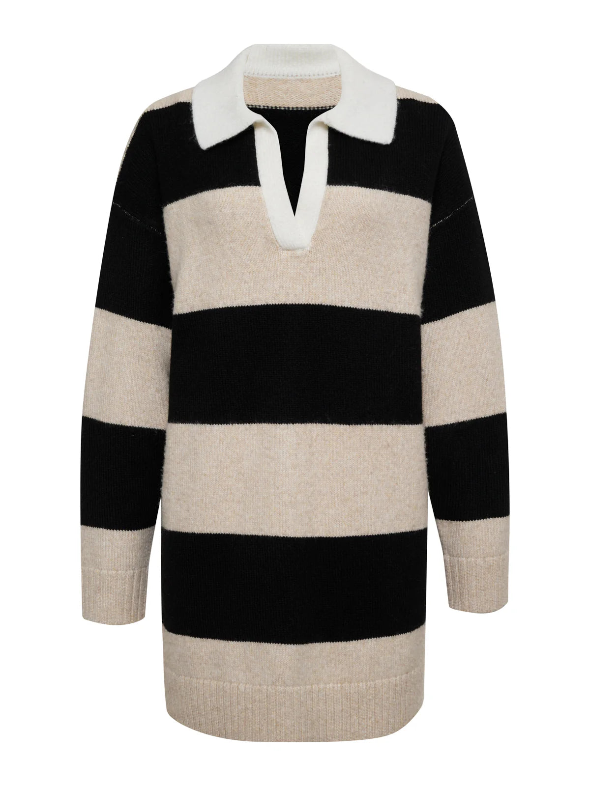 Polo Striped Sweater Dress - Heather Pearl w/Black
