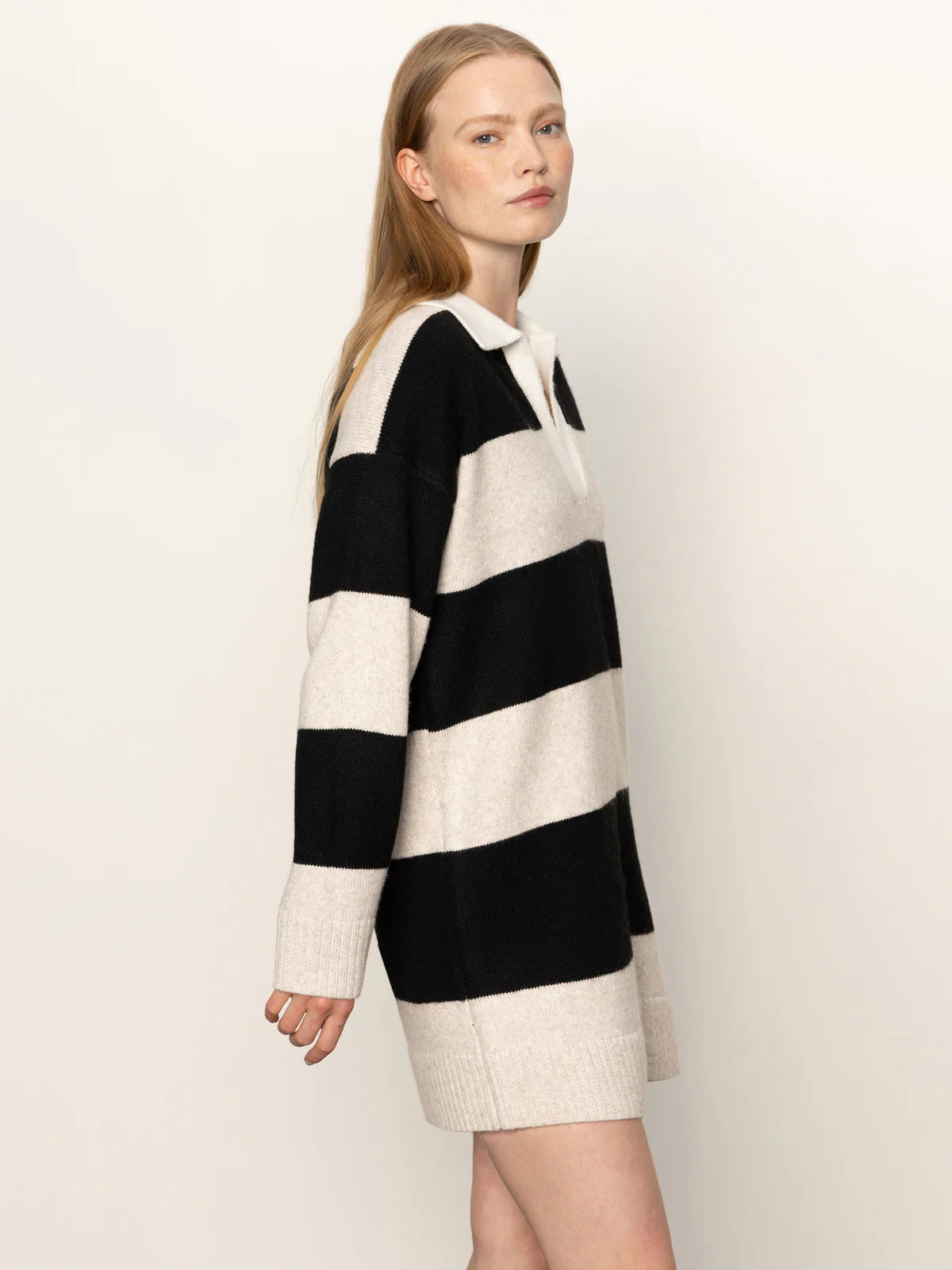 Polo Striped Sweater Dress - Heather Pearl w/Black