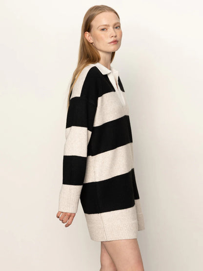 Polo Striped Sweater Dress - Heather Pearl w/Black