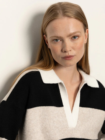 Polo Striped Sweater Dress - Heather Pearl w/Black
