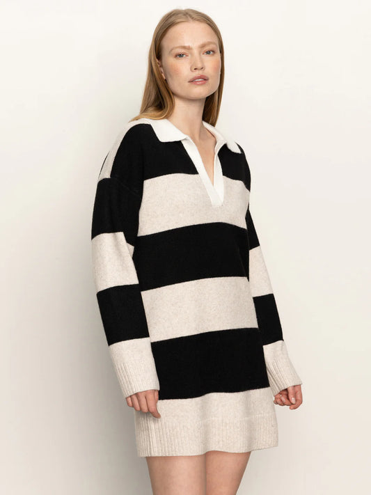 Polo Striped Sweater Dress - Heather Pearl w/Black