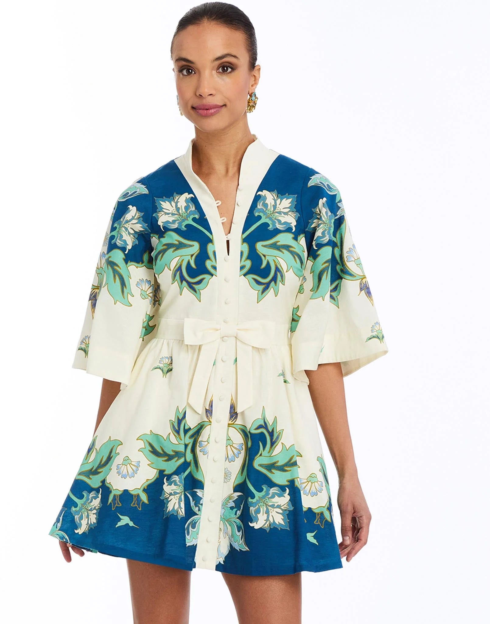 Carmen Mini Dress - Blue/Ivory Garden Mirage – Spinout