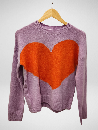 THML - Heart Knit Sweater - Lilac