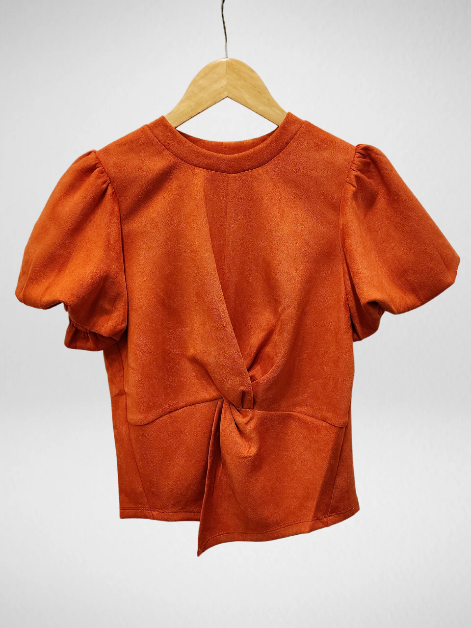 THML - Puff Sleeve Suede Top - Orange