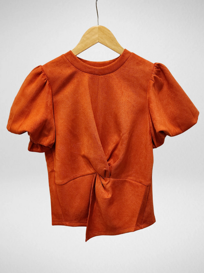 THML - Puff Sleeve Suede Top - Orange