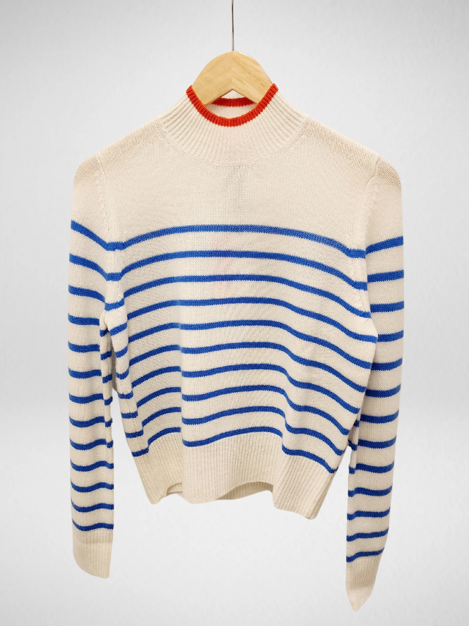 THML - Mock Neck Striped Cashmere Sweater - Blue & White