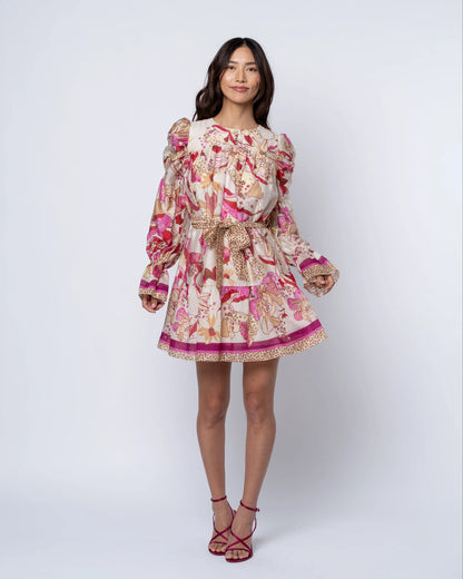 Adele Floral Ruched Sleeve Mini Dress - Pink Multi