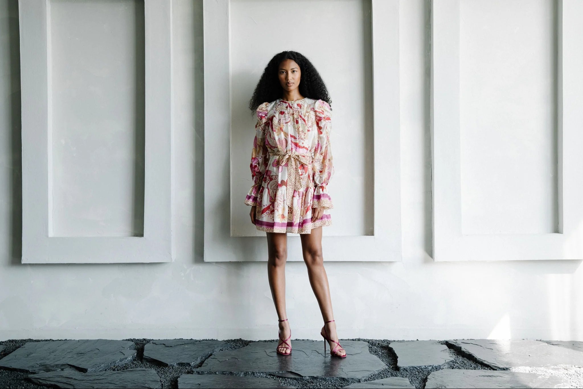 Adele Floral Ruched Sleeve Mini Dress - Pink Multi