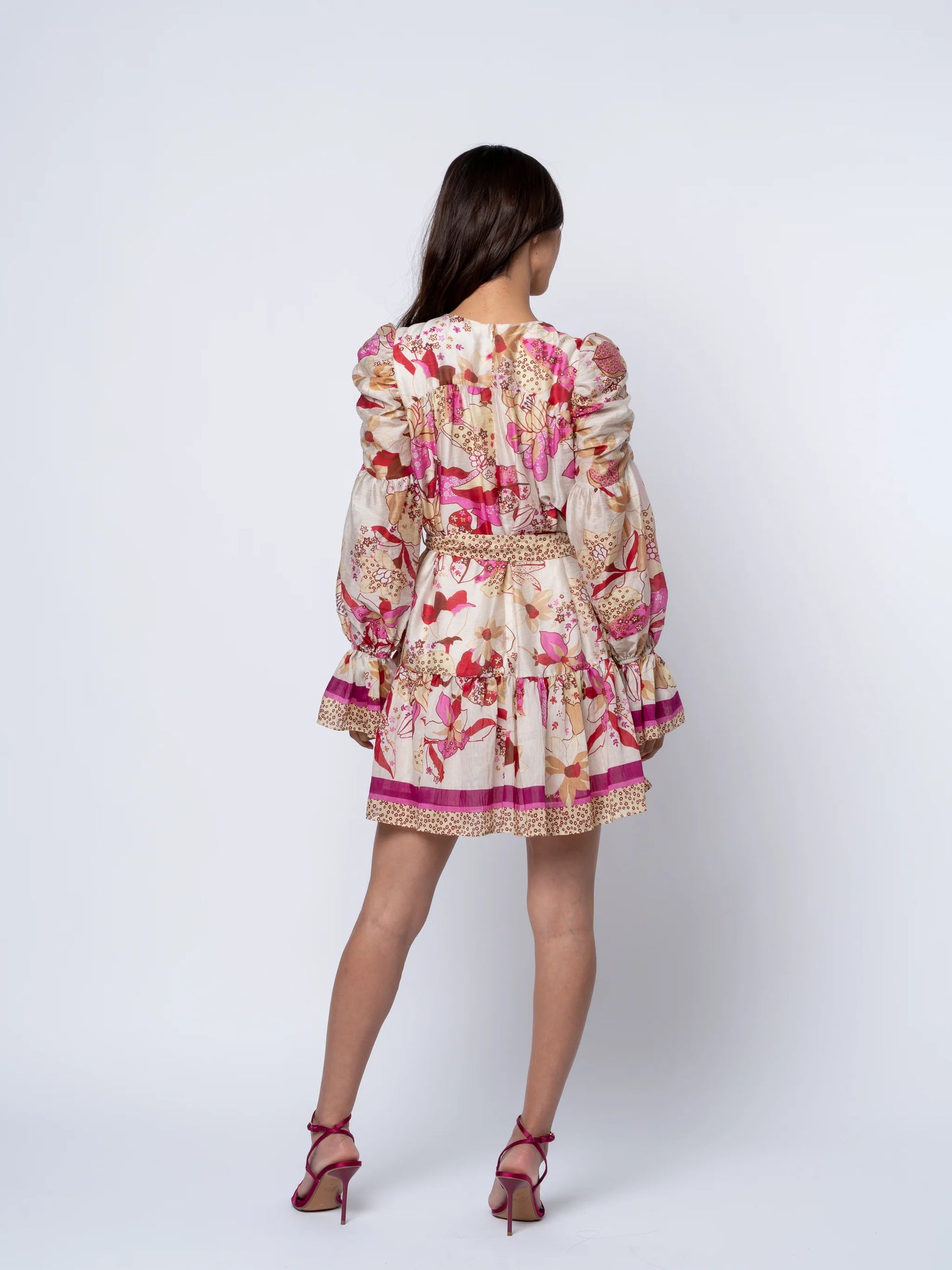 Adele Floral Ruched Sleeve Mini Dress - Pink Multi