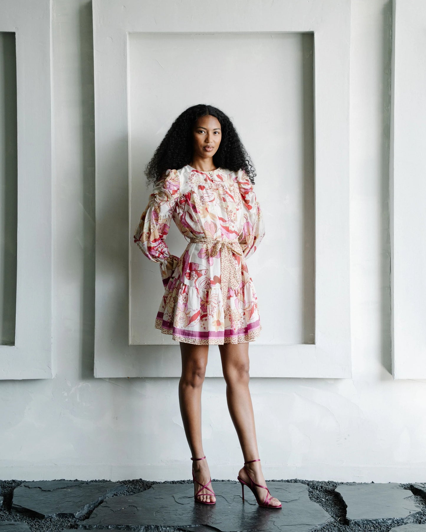 Adele Floral Ruched Sleeve Mini Dress - Pink Multi