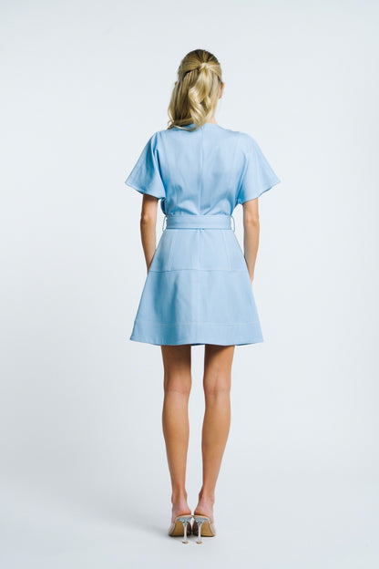 Polly Patch Pocket Denim Mini Dress - Light Blue