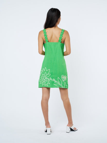 Maygel Embroidered Flower Mini Dress - Kelly Green