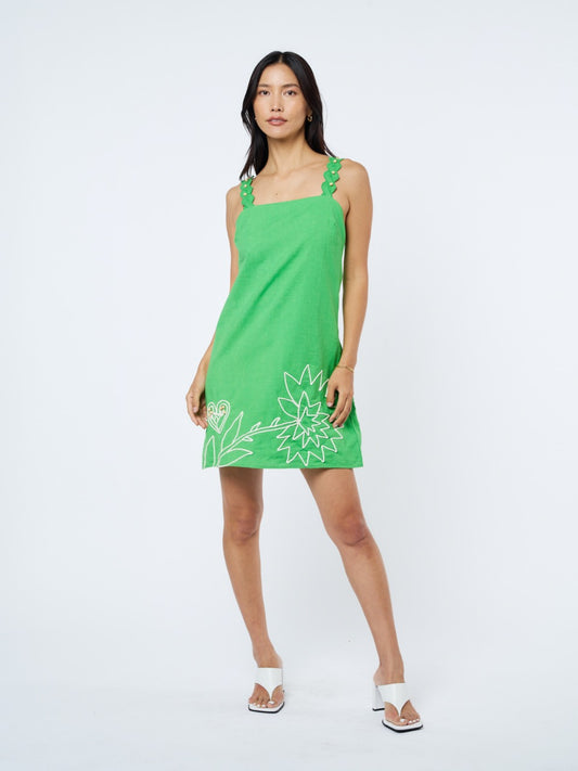 Maygel Embroidered Flower Mini Dress - Kelly Green