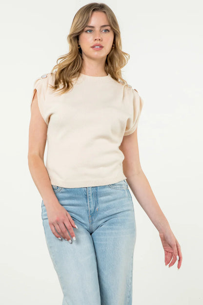 THML - Short Sleeve Knit Top - Cream