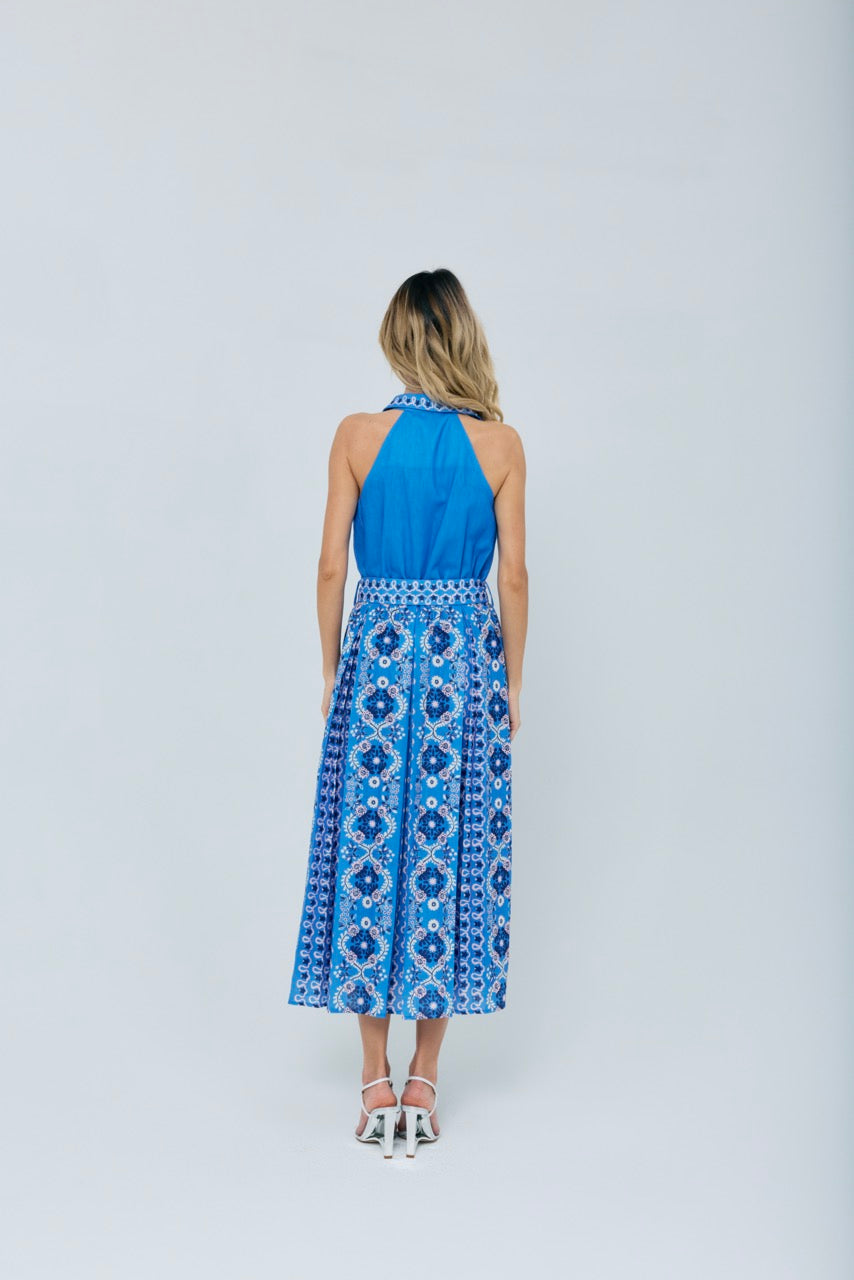 Leena Printed Halter Maxi Dress - Blue Multi